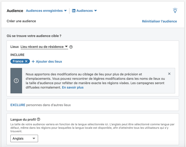 linkedin ads audience cible