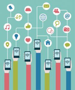 mobile phone flat concept for social network design