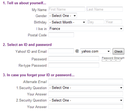 Formulaire divisé en sous-parties sur Yahoo Formulaire divisé en sous-parties sur Yahoo