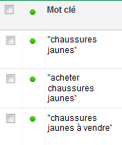 Choix de mots-clés Les mots-clés définis pour le groupe dannonces Chaussures jaunes