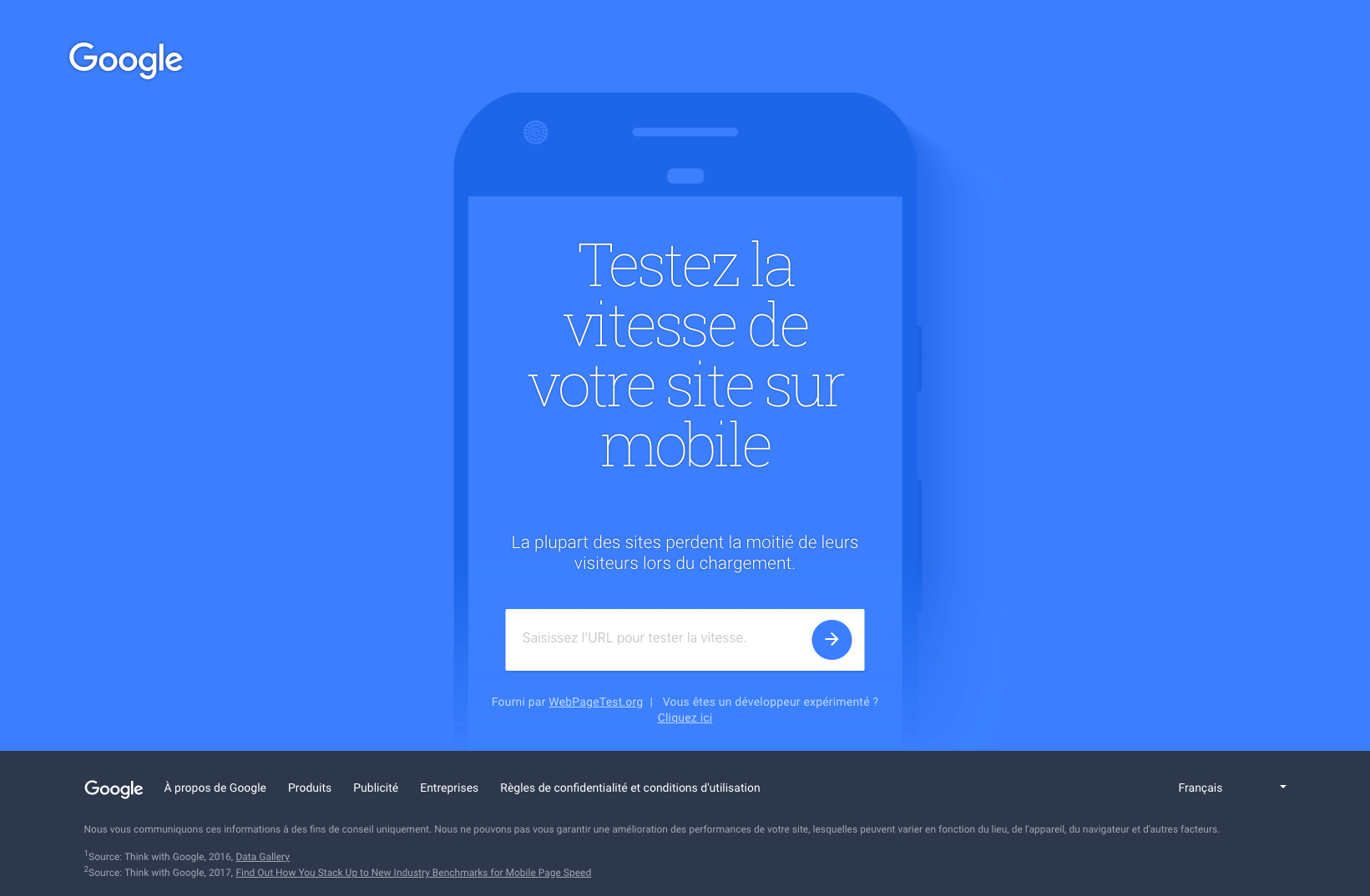 Outil vitesse Test My SIte Google