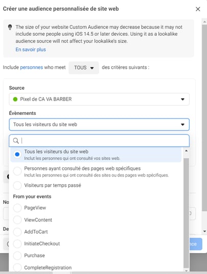 configurer le pixel facebook
