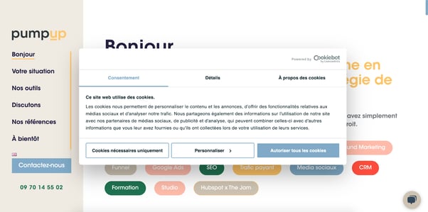 exemple banière de consentement pumpup