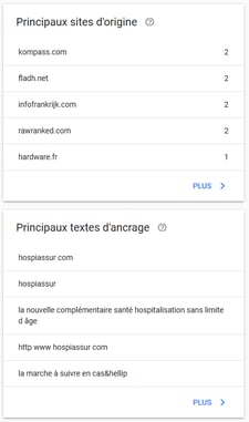 Onglet liens Search Console