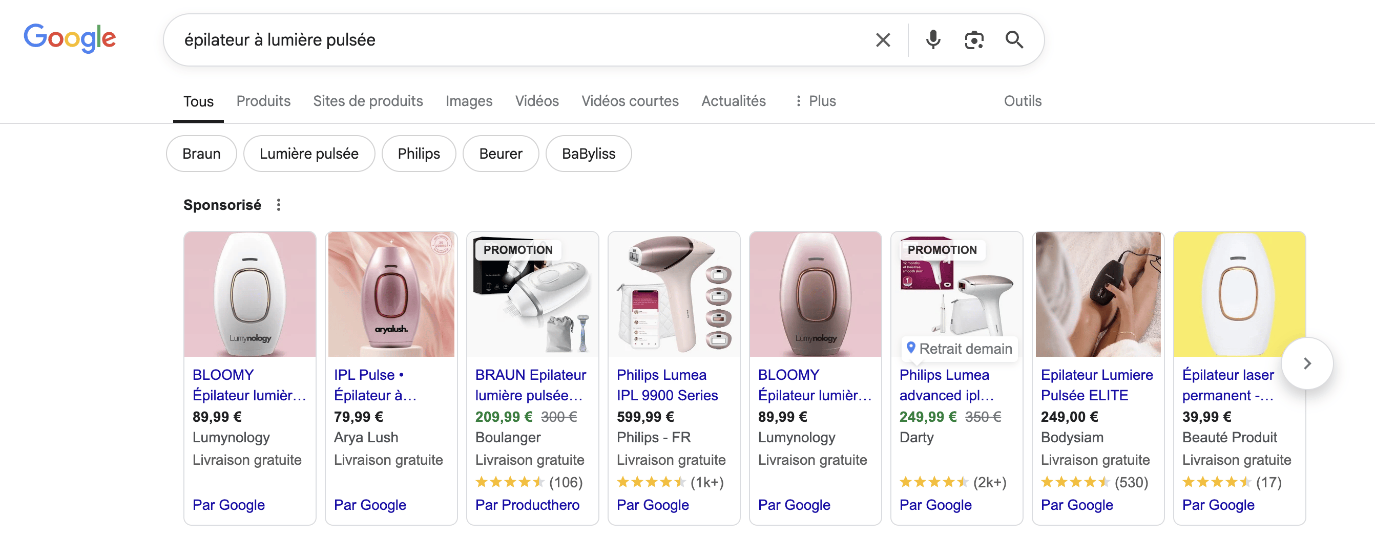 résultats google shopping