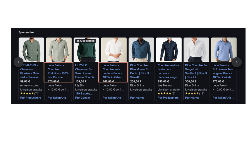 Exemple d'optimisation de titre pour Google Shopping